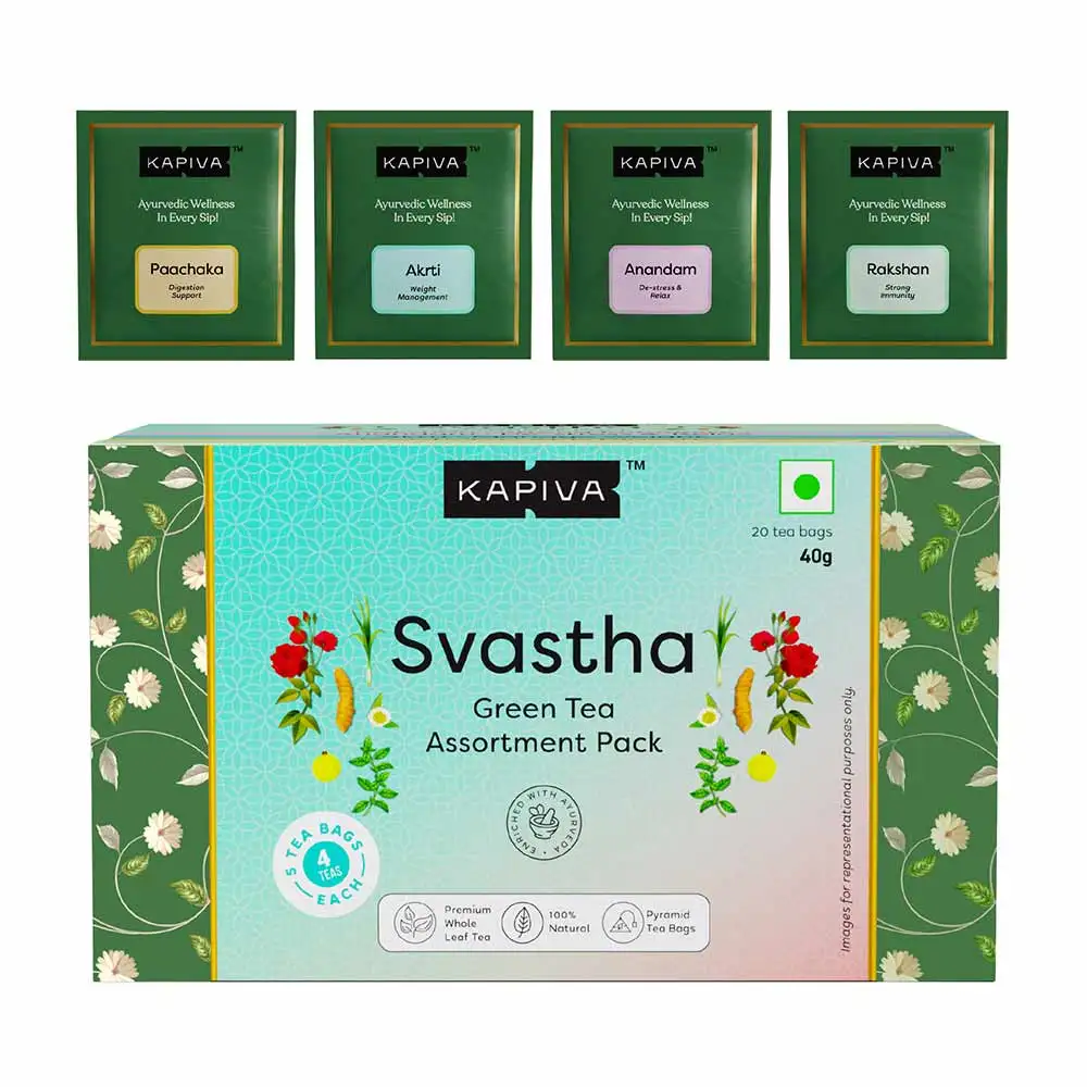 Kapiva Svastha Green Tea,  20 Tea Bag(s)  Assortment Pack (Rakshan, Akrti, Anandam & Paachaka)