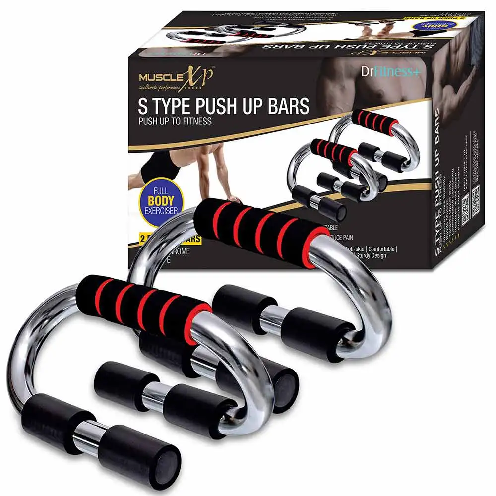 MuscleXP S Type Push Up Bars,  Black & Red  Free Size