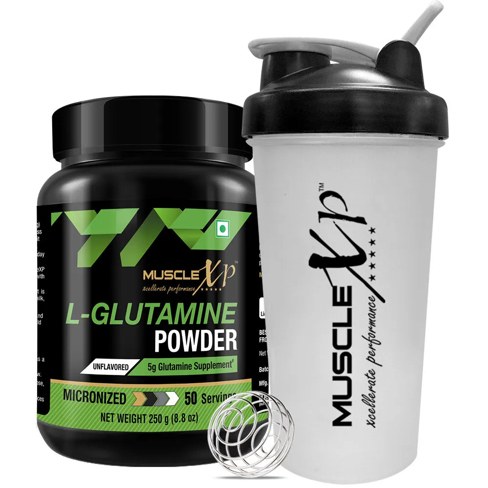 MuscleXP Micronized L-Glutamine Powder, Unflavored + Shaker