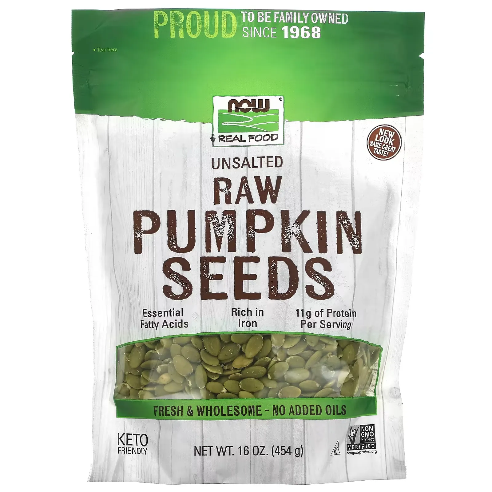 Real Food, Raw Pumpkin Seeds, Unsalted, 16 oz (454 g)