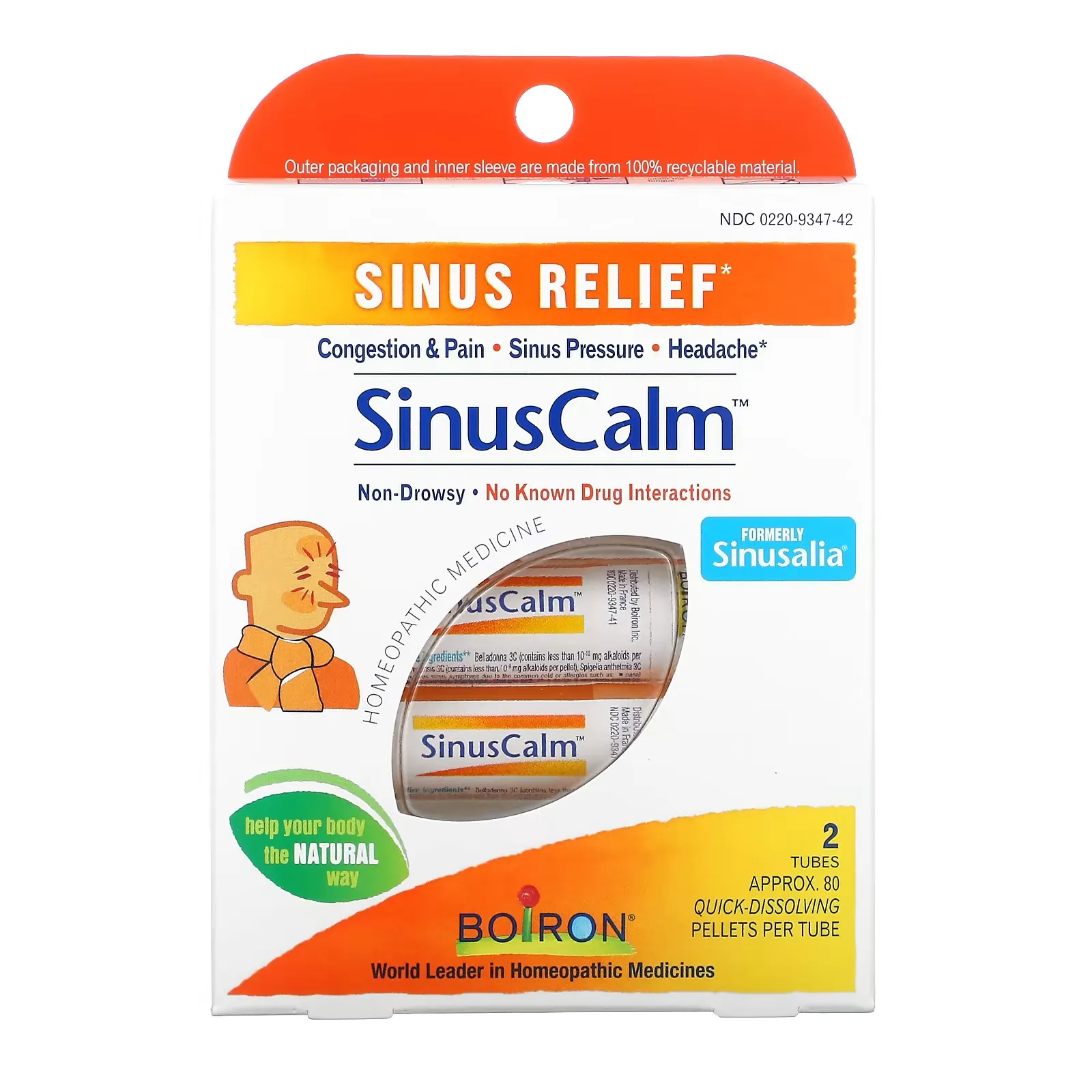 SinusCalm, Sinus Relief, 2 Tubes, Approx. 80 Quick-Dissolving Pallets Per Tube