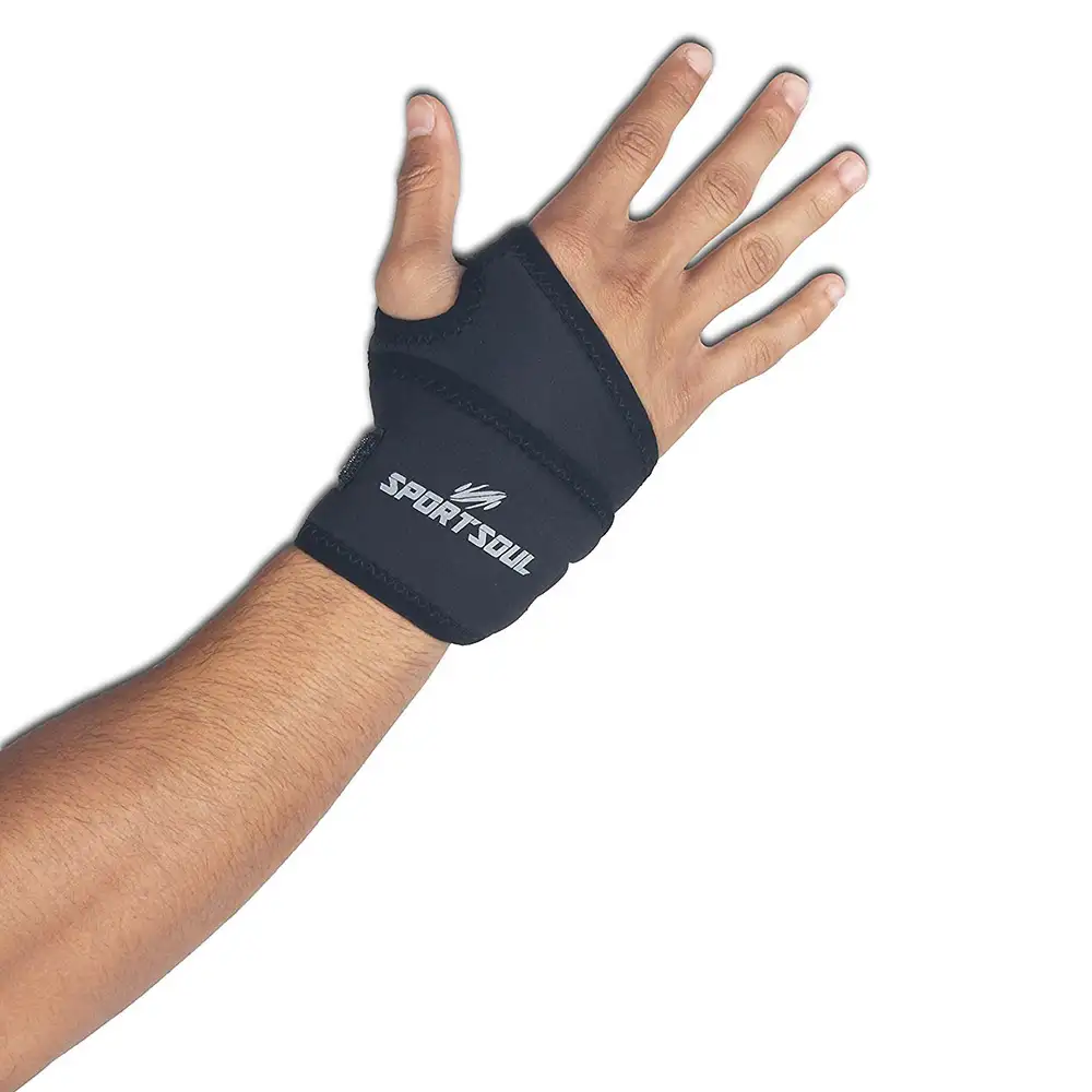 SportSoul Wrist Support with Thumb Wrap,  Black  Free Size