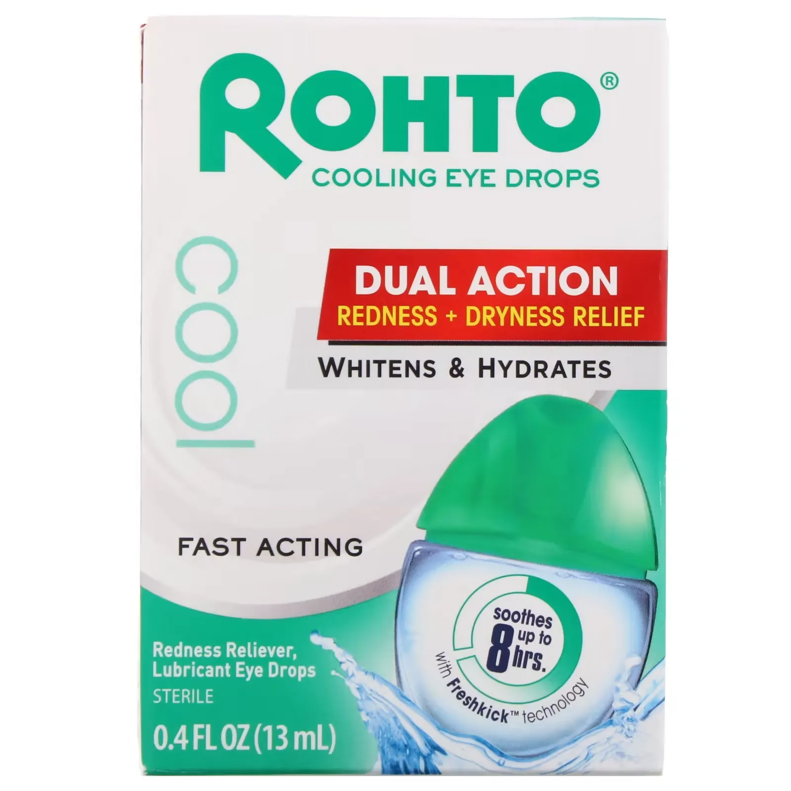 Cooling Eye Drops, Dual Action Redness + Dryness Relief, 0.4 fl oz (13 ml)