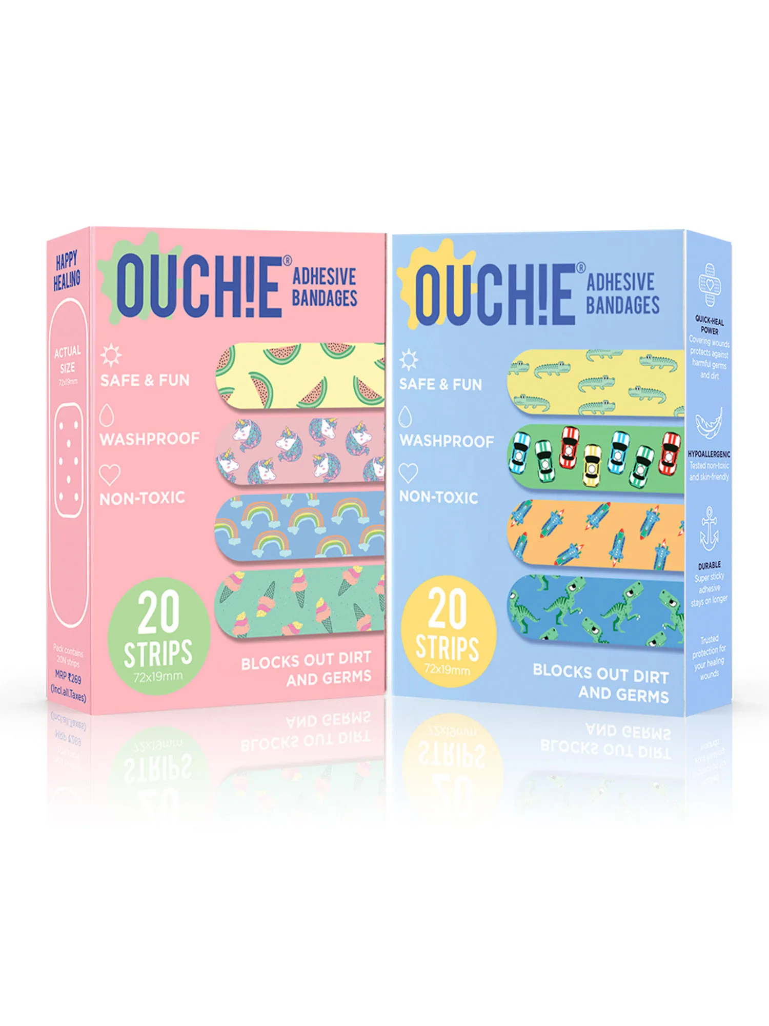 OUCHIE Non-toxic Printed Bandages Double Combo (pack Of 40) - Pink