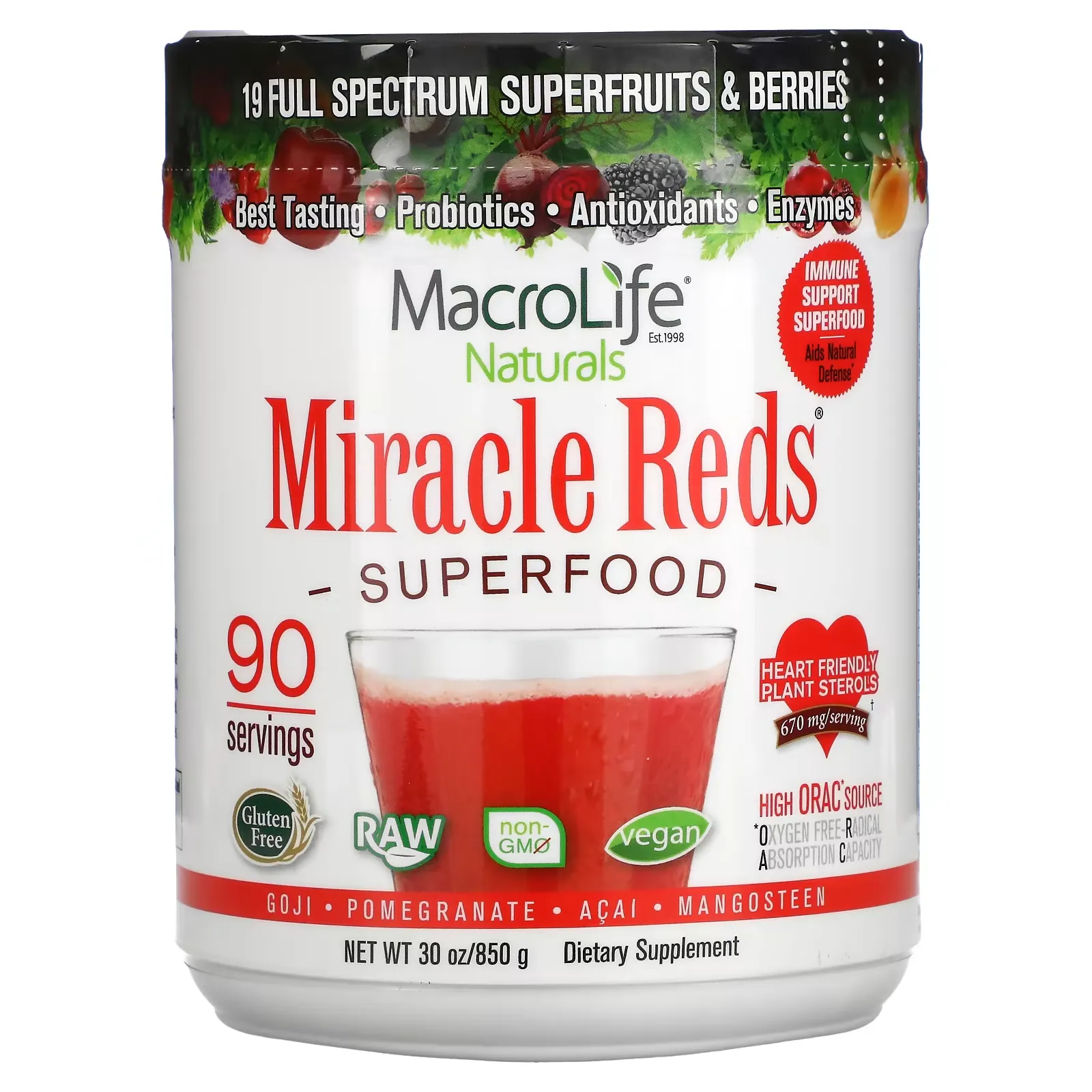 Miracle Reds, Superfood, Goji-Pomegranate-Acai-Mangosteen, 30 oz (850 g)