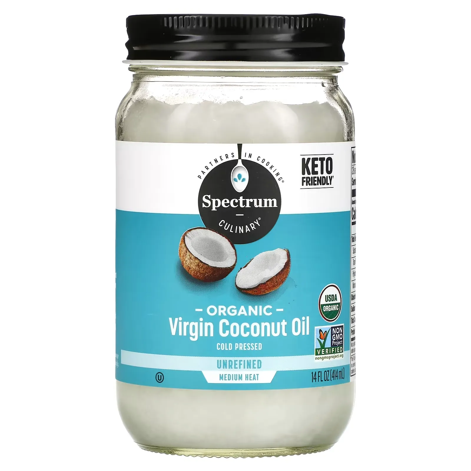 Organic Virgin Coconut Oil, Unrefined, 14 fl oz (414 ml)