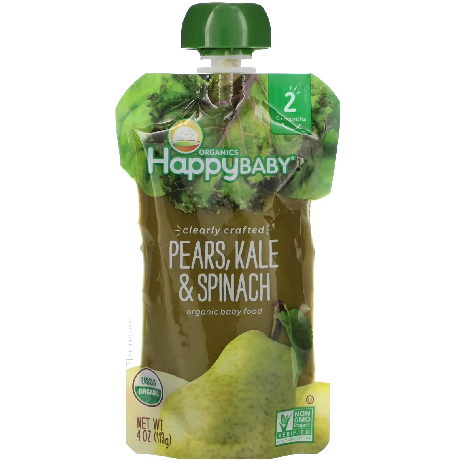 Happy Baby, Organic Baby Food, 6+ Months, Pears, Kale & Spinach, 4 oz (113 g)