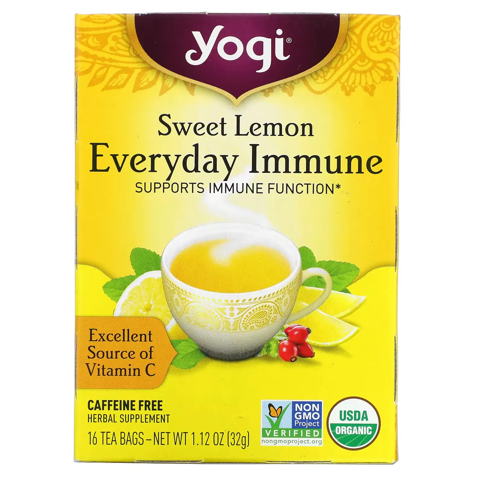 Sweet Lemon Everyday Immune, Caffeine Free, 16 Tea Bags, 1.12 oz (32 g) Each