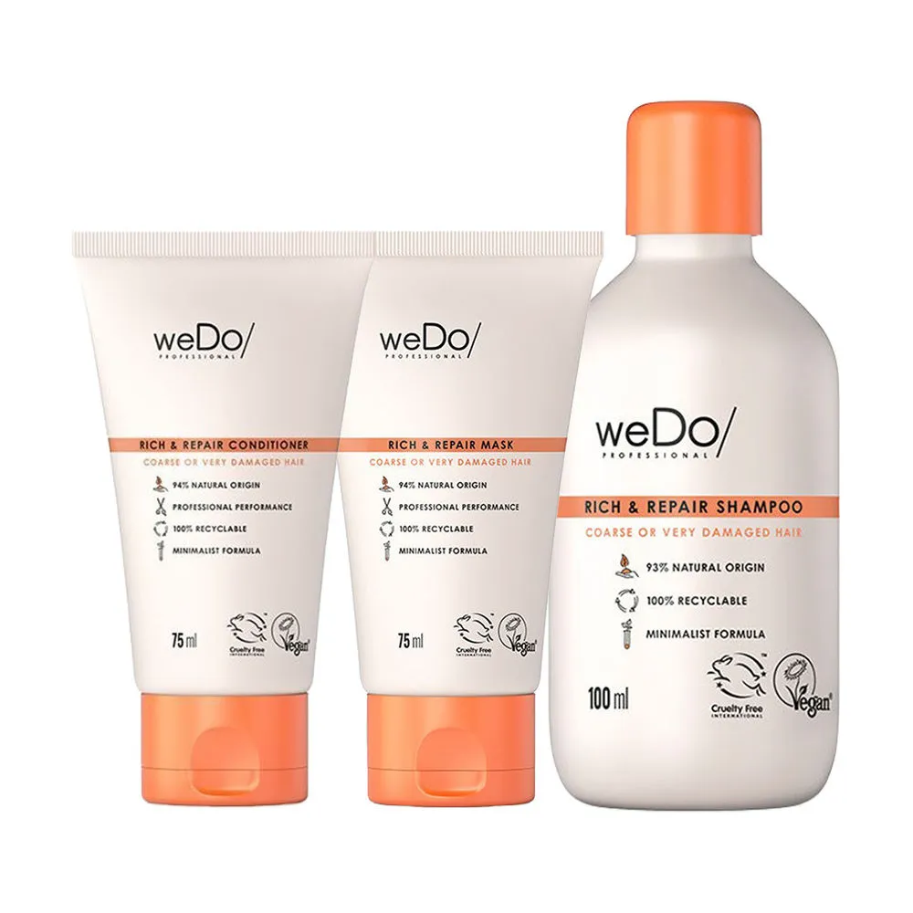 weDo Professional Rich & Repair Regime For Damaged Hair, Anti Frizz - Shampoo, Conditioner, Mask