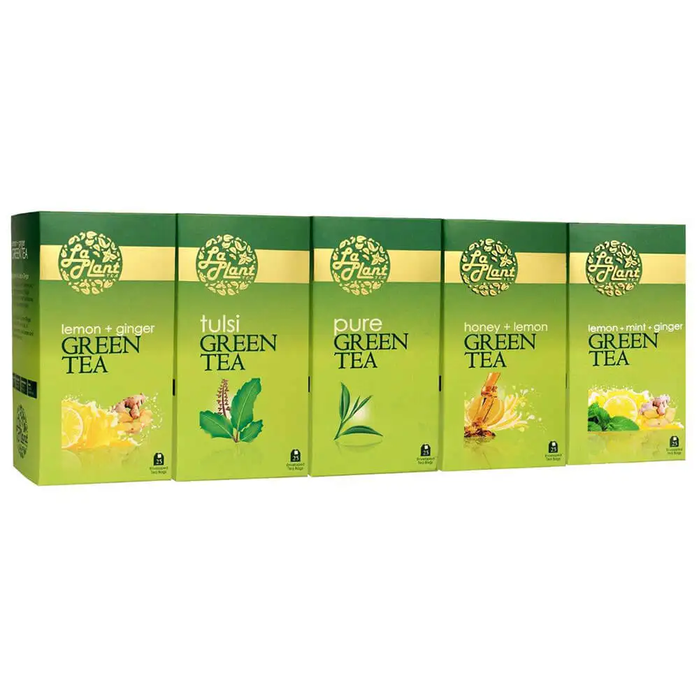 Laplant Green Tea Collection XIV,  125 Tea Bag(s)  Lemon Ginger, Tulsi, Pure, Honey Lemon & Lemon Mint Ginger