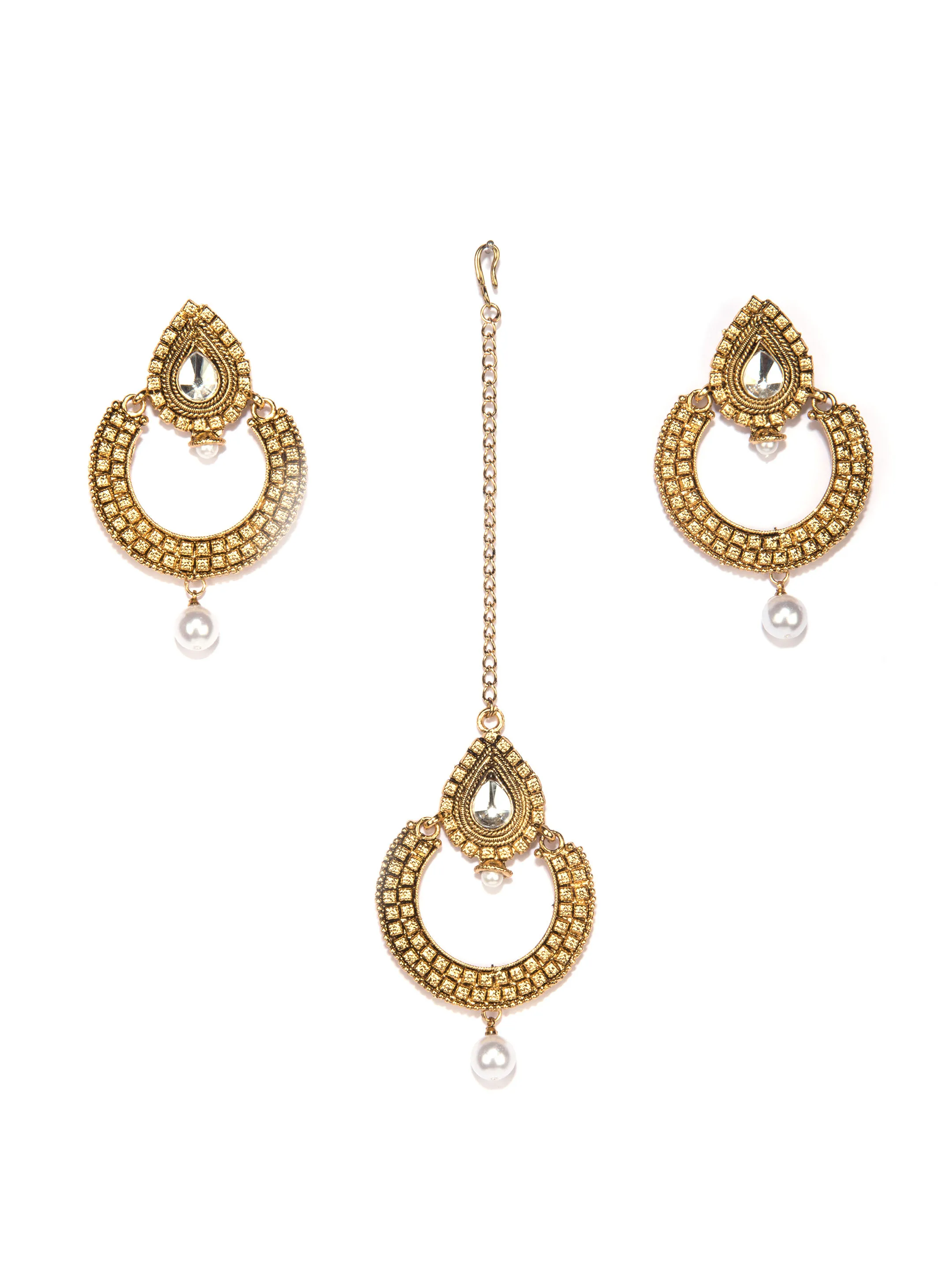 Fida Crystalline Drop Maang Tikka & Earring Set