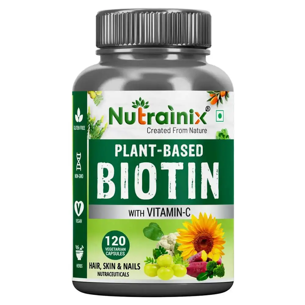 Nutrainix Plant Based Biotin with Vitamin C,  120 veggie capsule(s)  Unflavoured