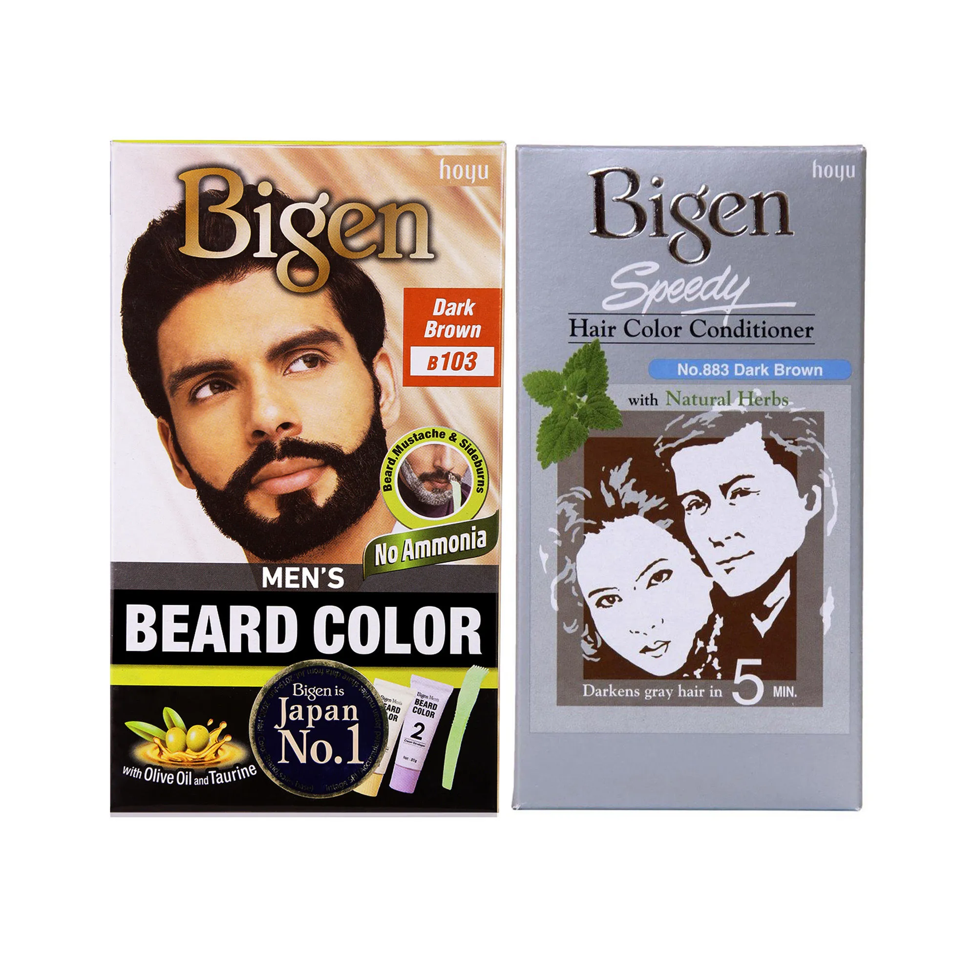 Bigen Beard Color Dark Brown B103 & Hair Color Conditioner 883 - Pack Of 2