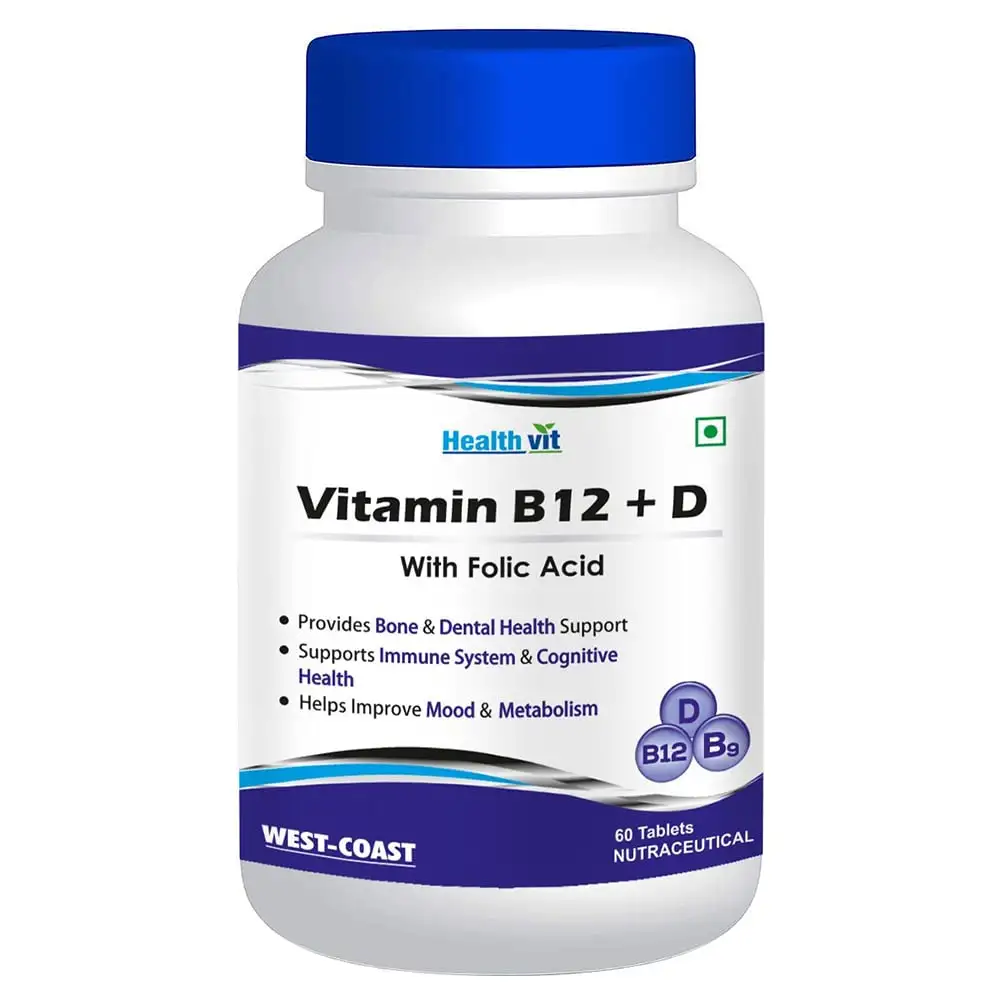 Healthvit Vitamin B12 + D with Folic Acid,  60 tablet(s)  Unflavoured