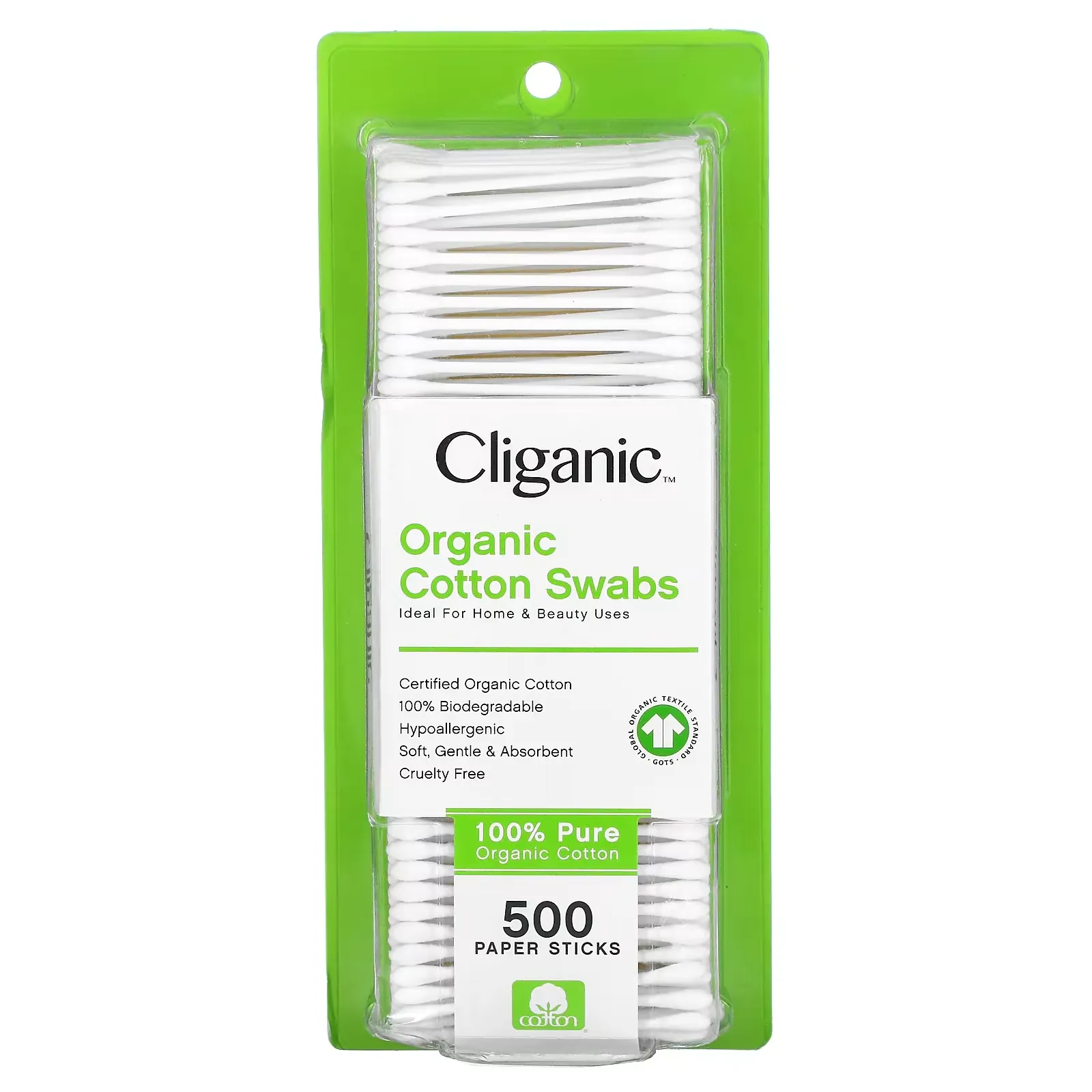 Organic Cotton Swabs,  500 Paper Sticks