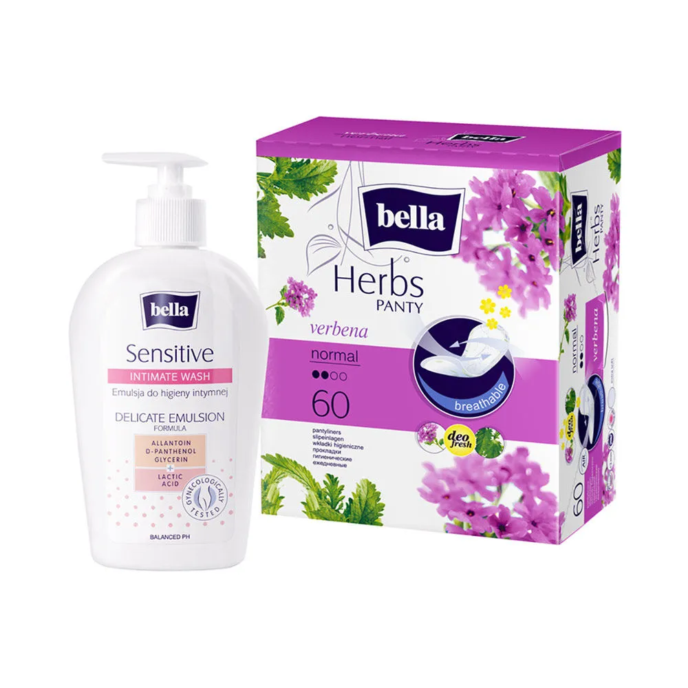 Bella Herbs Panty Verbena Pantyliner + Bella Intimate Wash Sensitive Combo