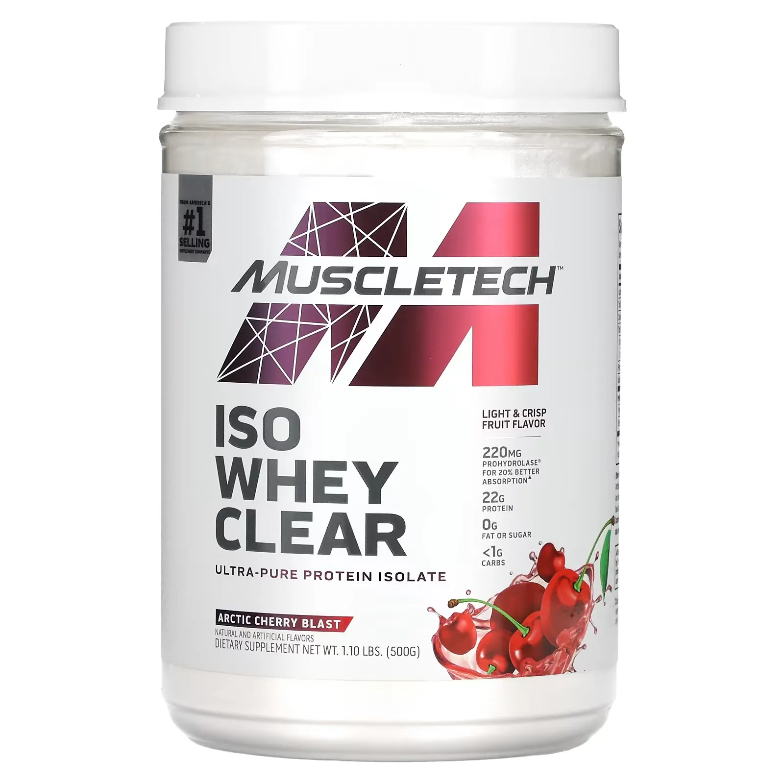 ISO Whey Clear, Ultra-Pure Protein Isolate, Arctic Cherry Blast, 1.1 lbs (500 g)