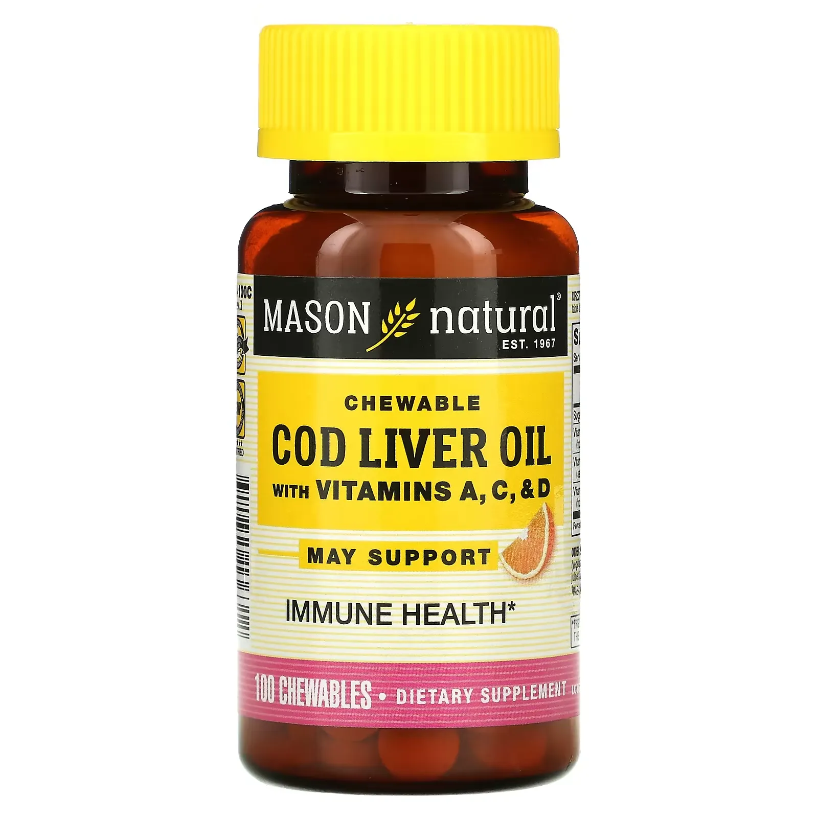 Chewable Cod Liver Oil with Vitamins A, C, & D, Orange, 100 Chewables