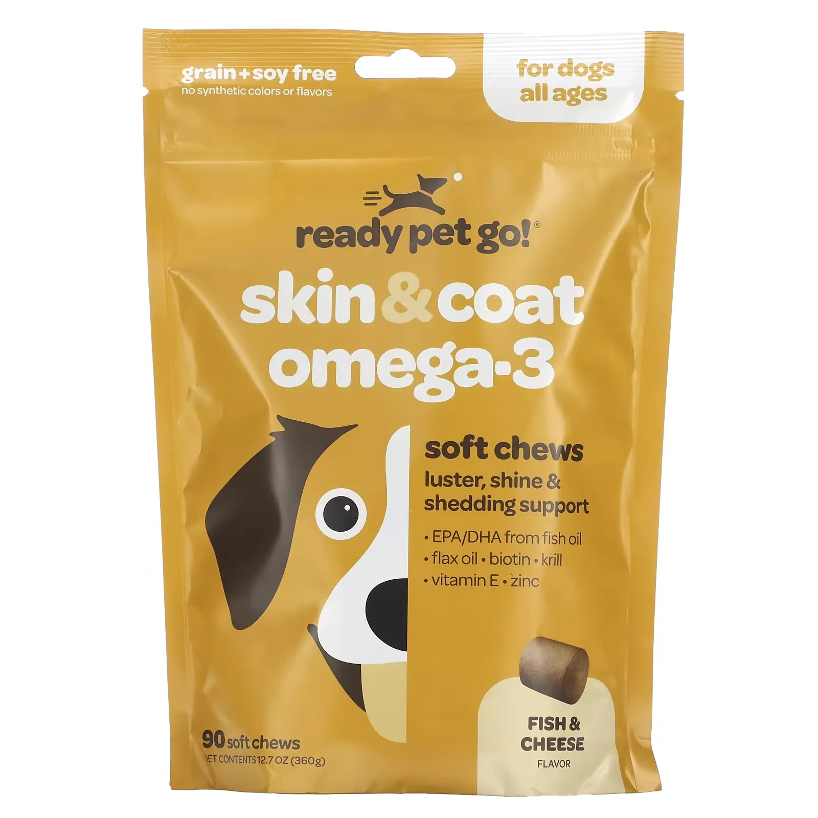 Omega Health Chews, Skin and Fur Support For Dogs, All Ages, Fish Oil + Cheese, 90 Soft Chews, 12.7 oz (360 g)