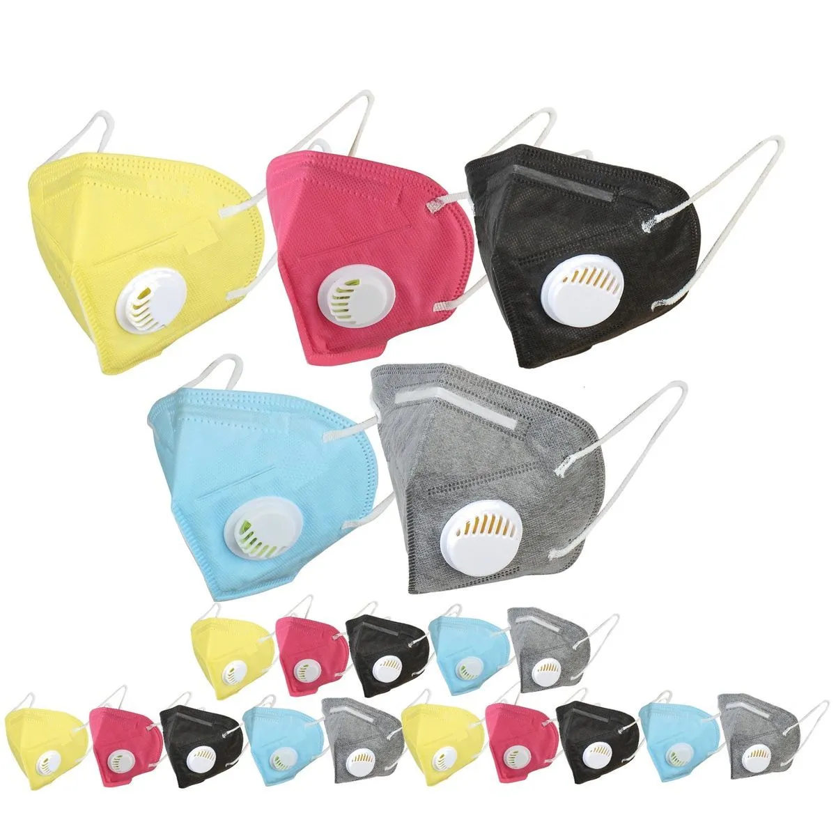 OOMPH Pack Of 20 Kn95/n95 Anti-pollution Reusable 5 Layer Mask Color: Pink Black Blue Grey Yellow