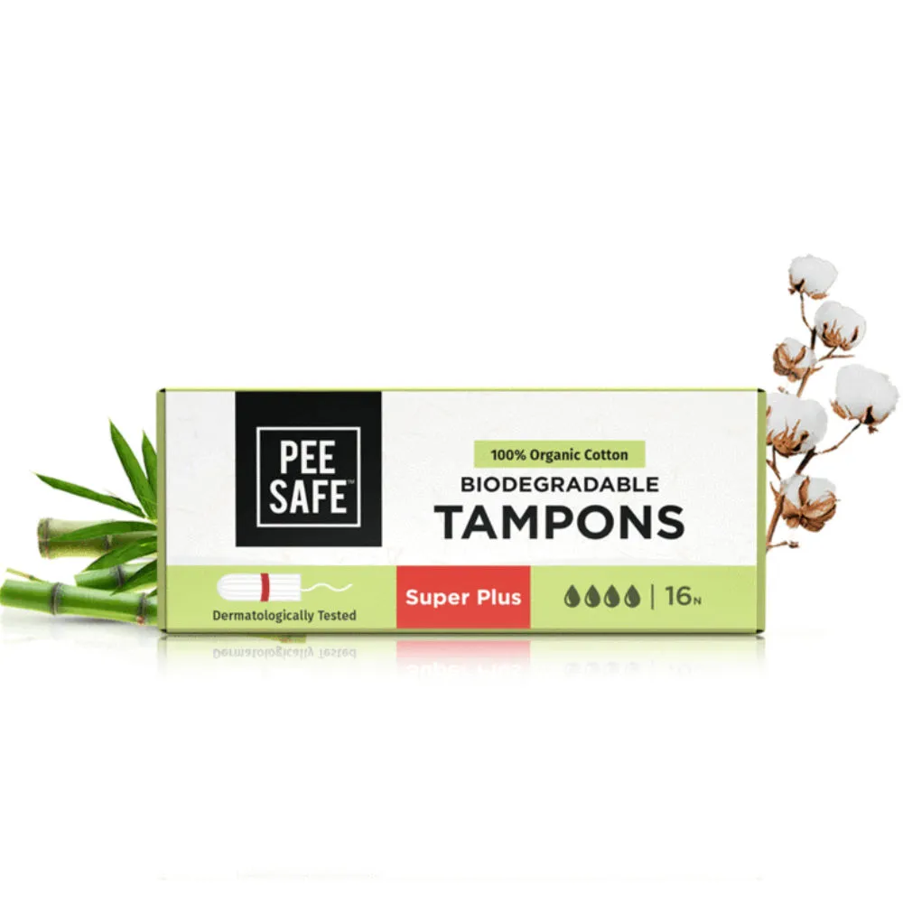 Pee Safe 100% Organic Cotton Biodegradable Super Plus Tampons