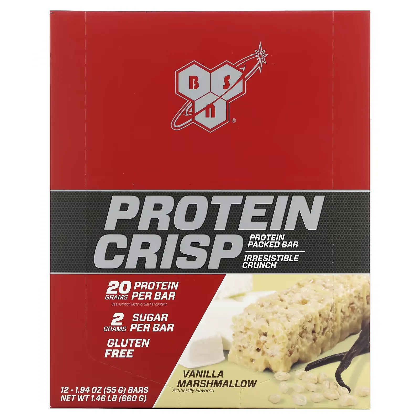 Protein Crisp, Vanilla Marshmallow, 12 Bars, 1.94 oz (55 g) Each