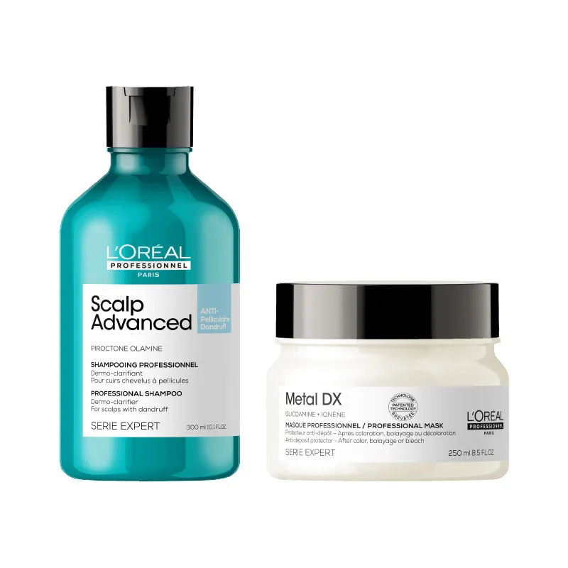 L'Oreal Professionnel Scalp Advanced Anti-Dandruff Dermo-Clarifier Shampoo + Metal Dx Hair Mask