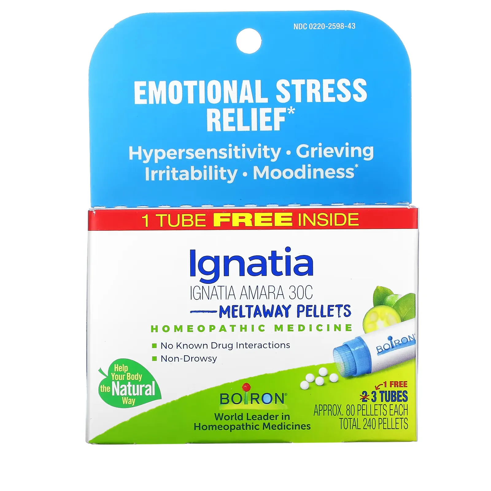 Ignatia Amara, Emotional Stress Relief,  Meltaway Pellets, 30C,  3 Tubes, 80 Pellets Each