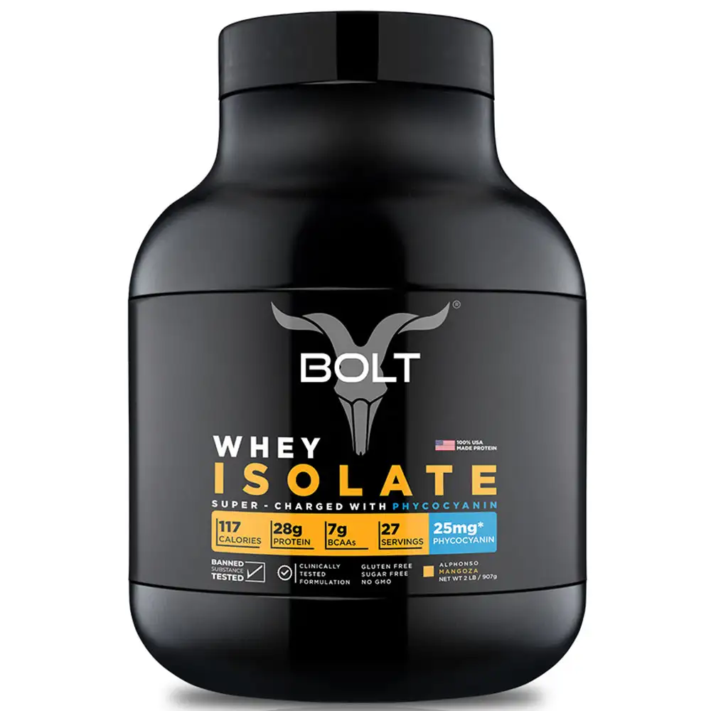 Bolt Whey Isolate Super-Charged With Phycocyanin,  2 lb  Alphonso Mangoza