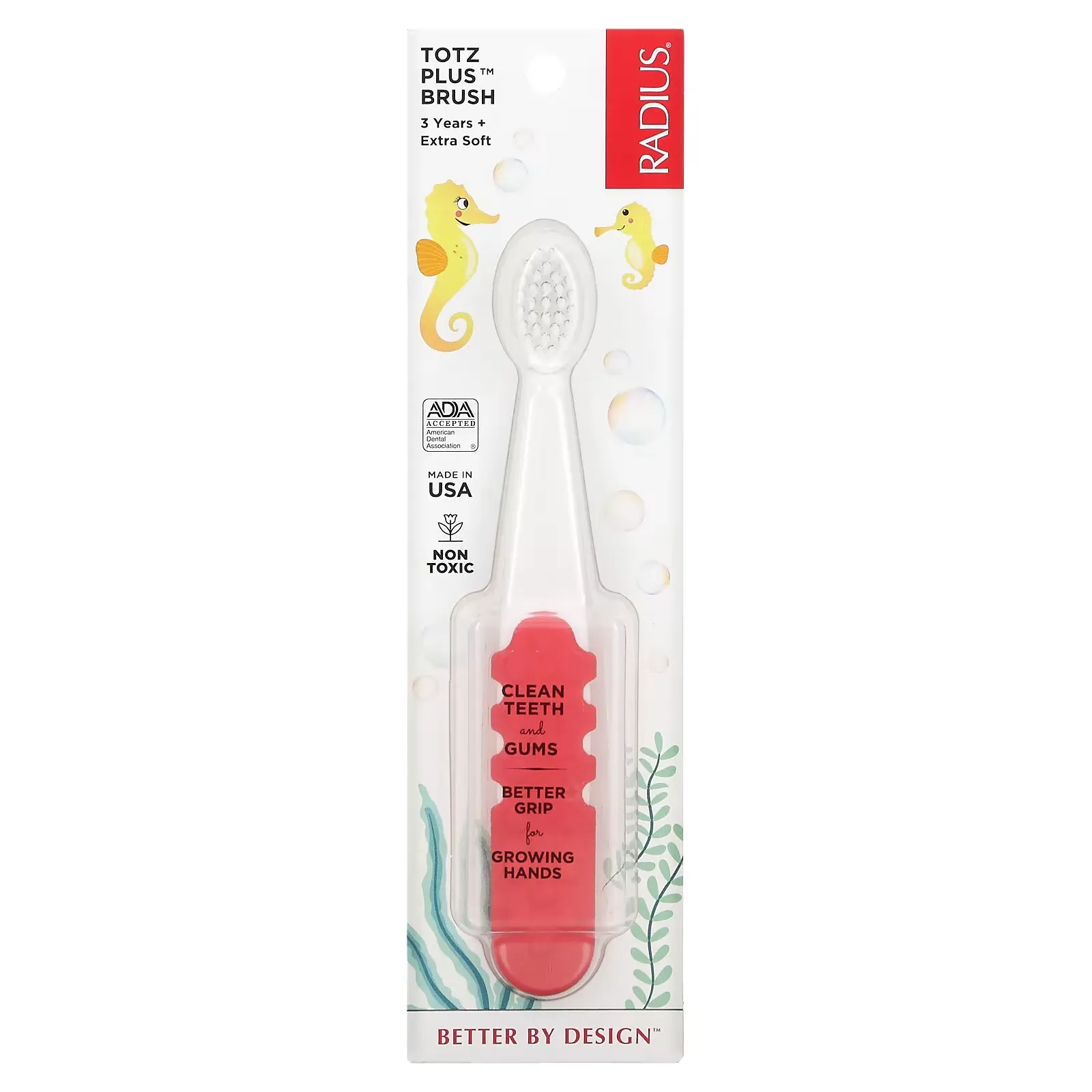 Totz Plus Brush, 3 Years +, Extra Soft, Coral, 1 Toothbrush