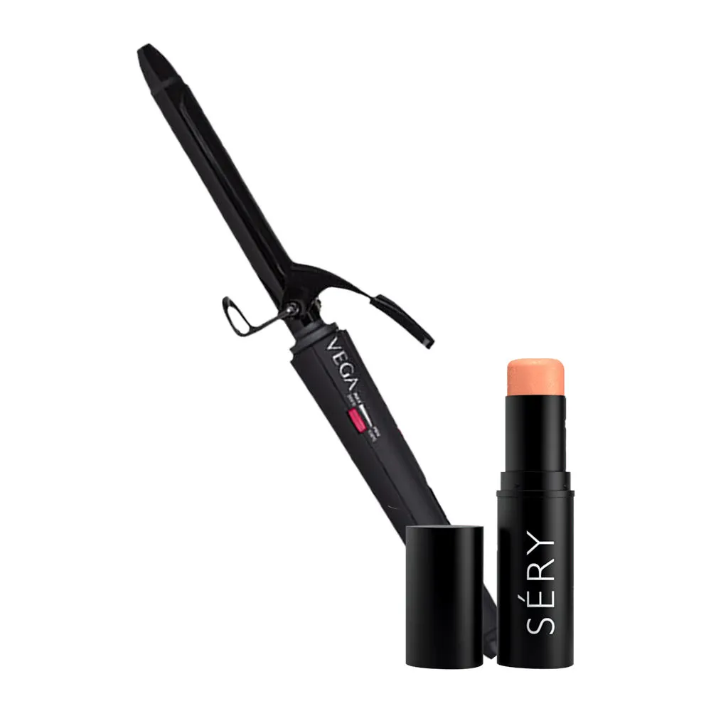 VEGA Smooth Curl Vhch-03 Hair Curler With Sery Flashlite Blusher Stick - B2 Peony Pearl