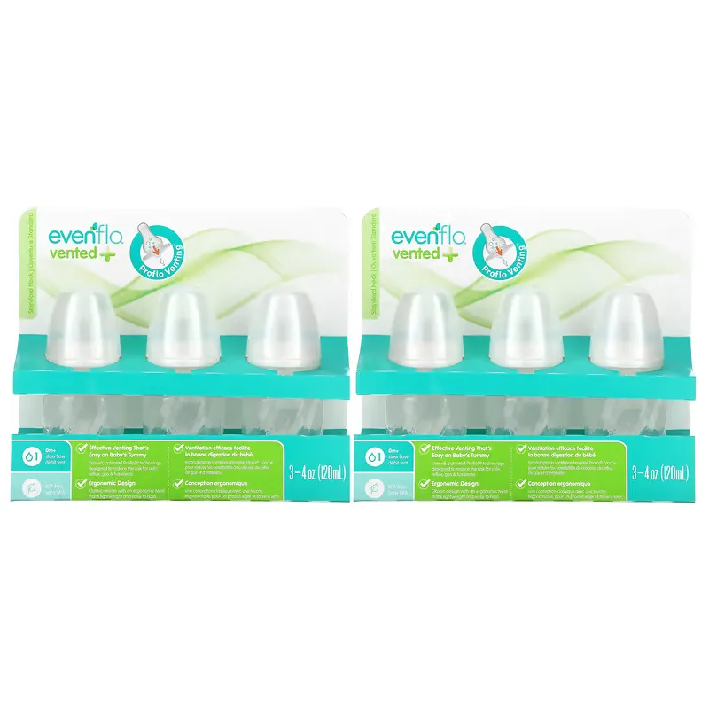 Vented+ Twist PP Clear Bottles, Standard, 0+ Months, Slow Flow, 6 Bottles, 4 oz (120 ml) Each