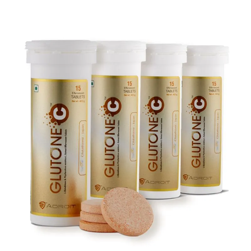 Glutone C Setria Glutathione - Japan 500mg & Natural Vit C Tablets for Skin Brightening - Pack of 4