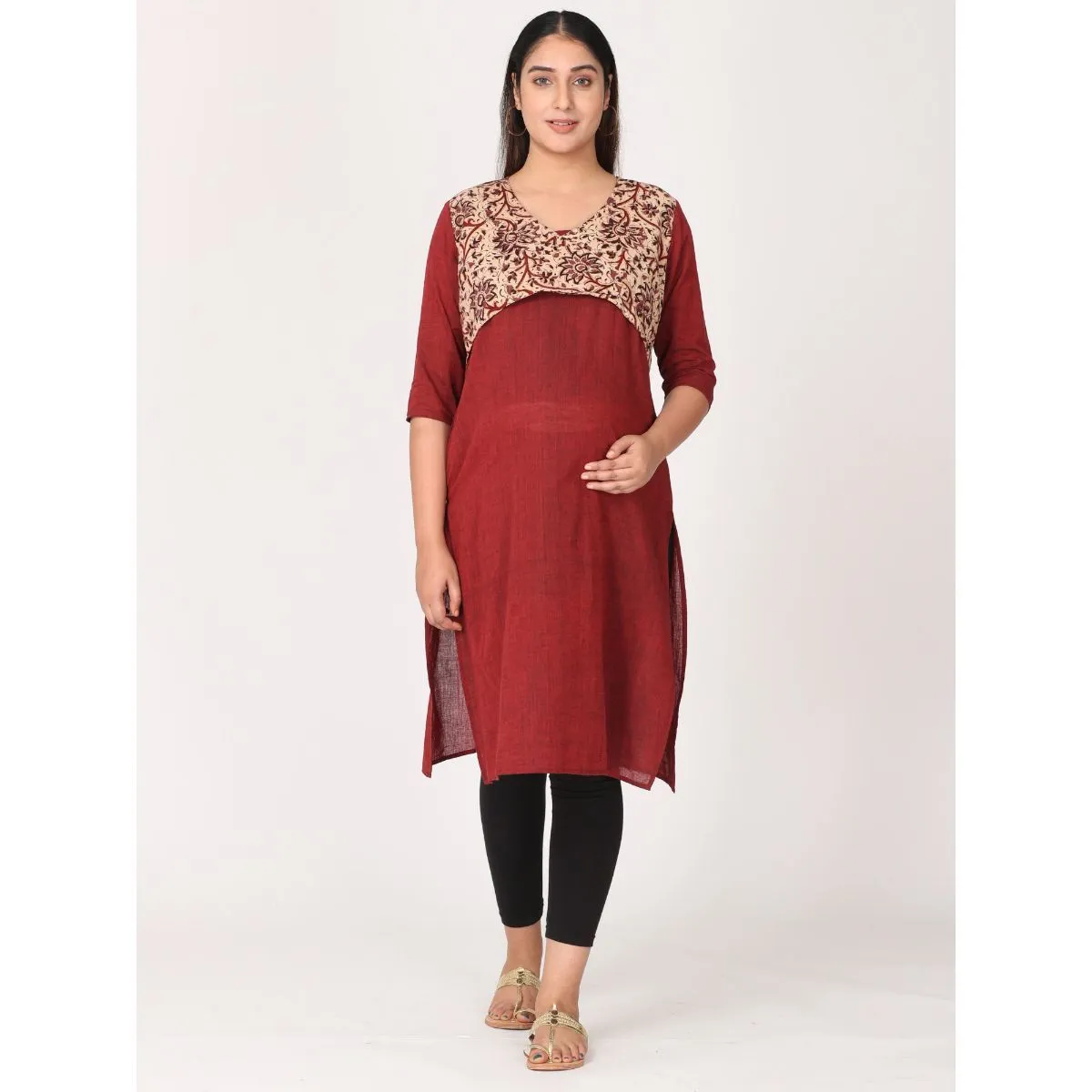 Morph Maternity Feeding Kurta With Horizontal Nursing - Maroon (L)