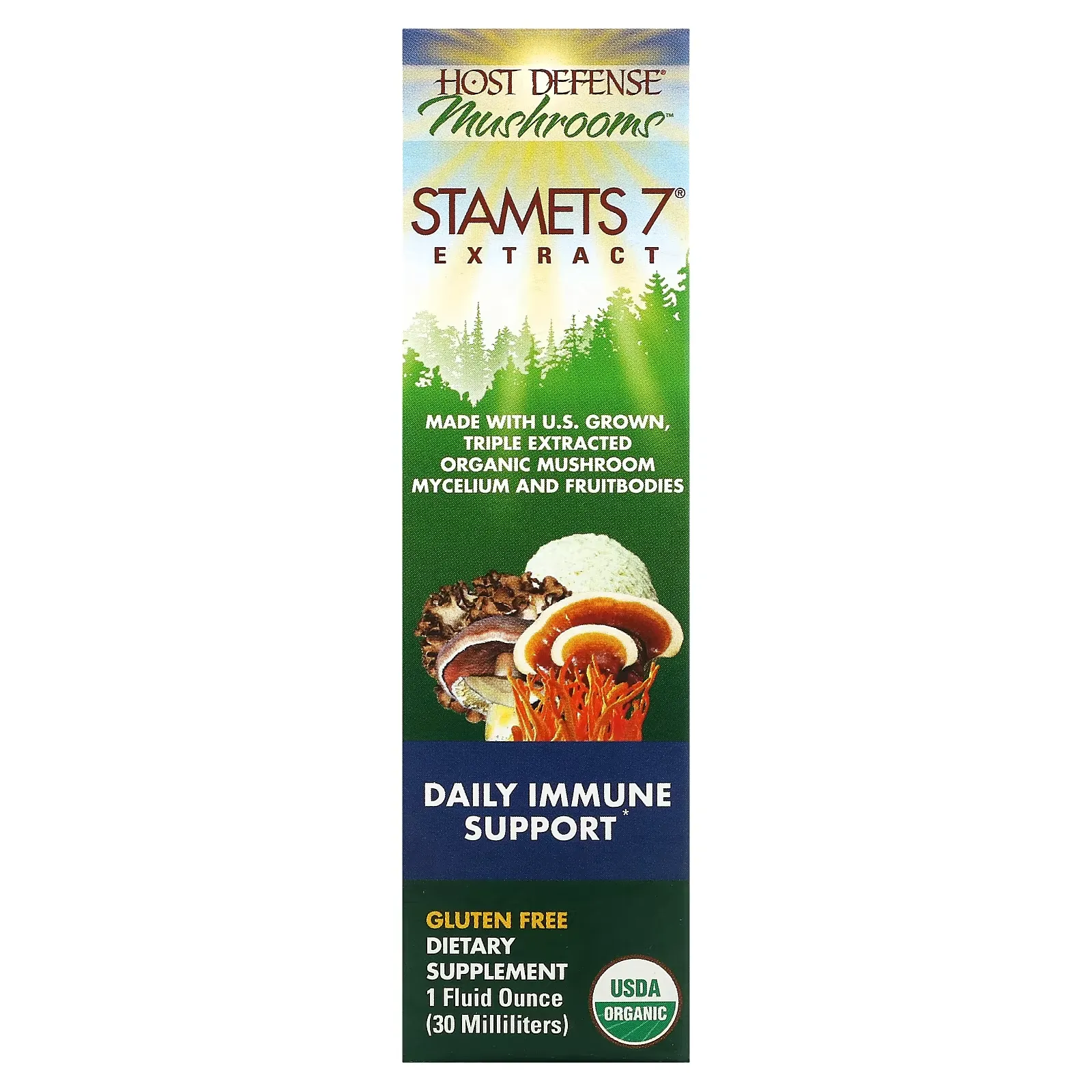 Host Defense Mushrooms,  Stamets 7 Extract, Daily Immune Support, 1 fl oz (30 ml)