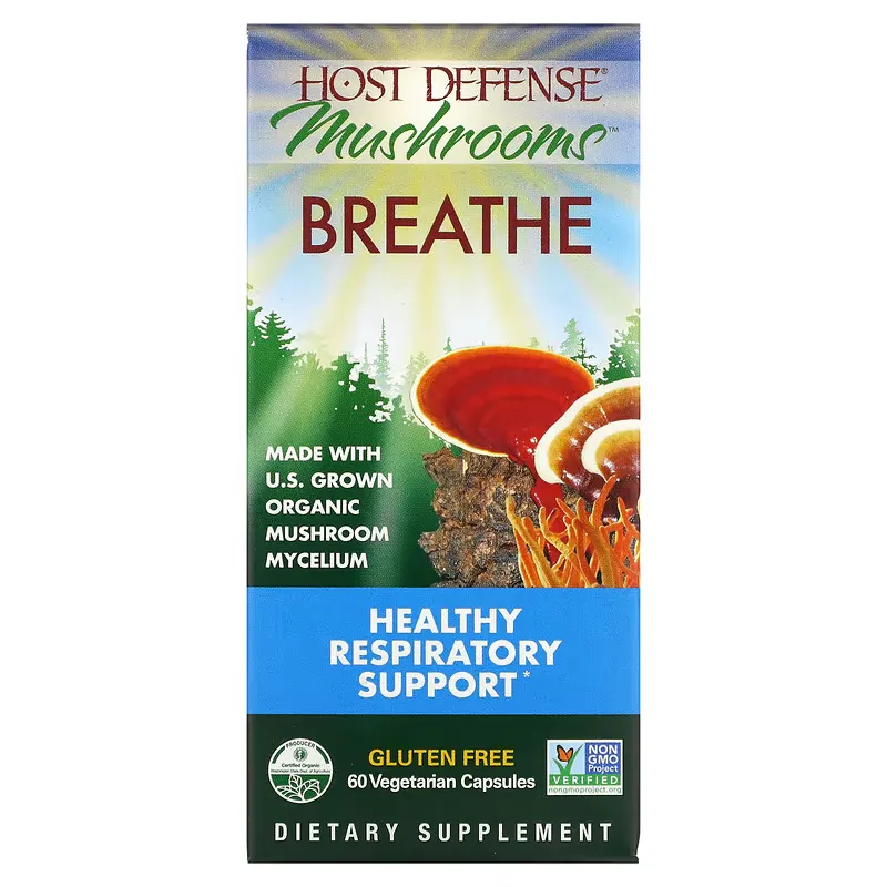 Host Defense Mushrooms, Breathe, Healthy Respiratory Support, 60 Vegetarian Capsules