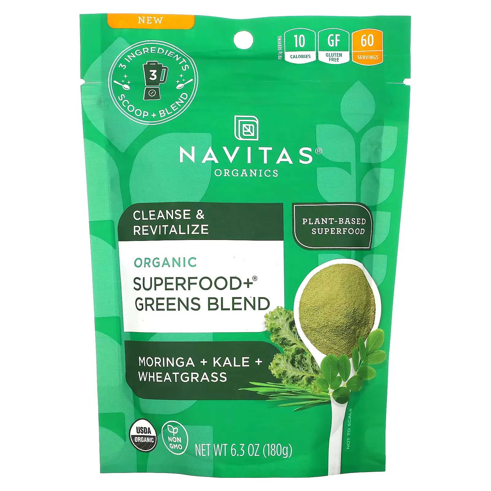 Organic Superfood+ Greens Blend, Moringa + Kale + Wheatgrass, 6.3 oz (180 g)