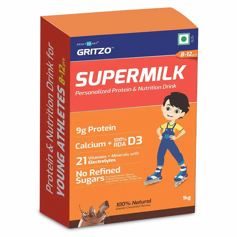 Gritzo SuperMilk Protein & Nutrition Drink Mix 8-12 yrs,  1 kg  Double Chocolate