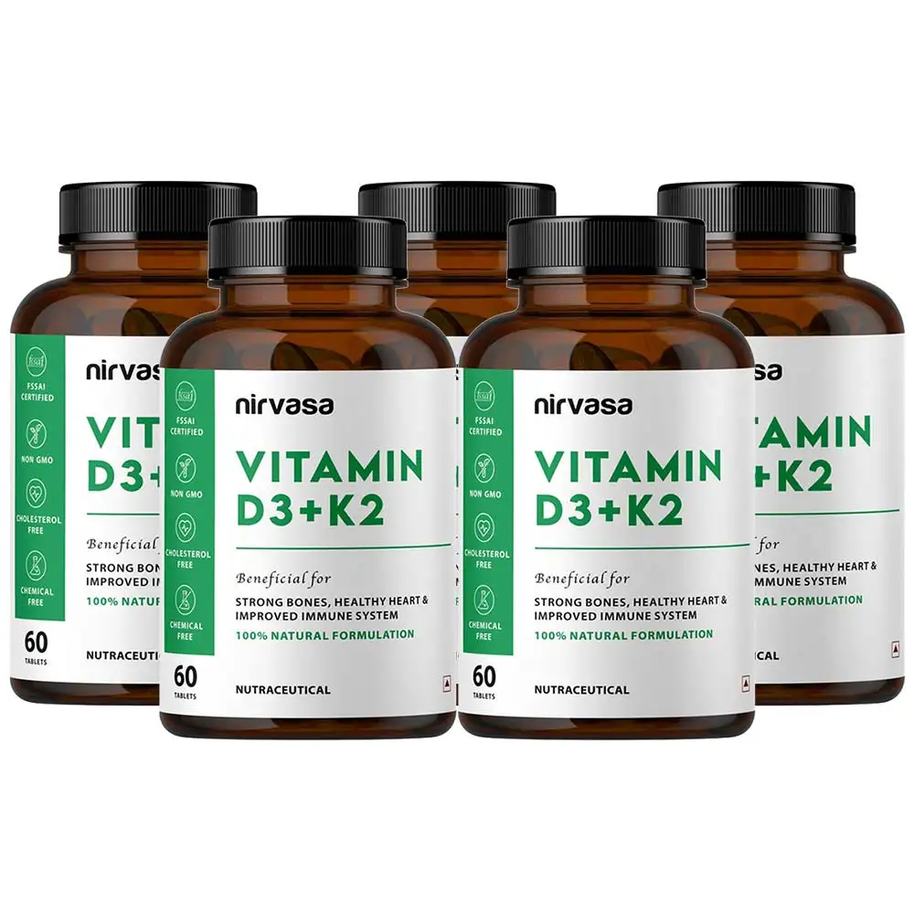 Nirvasa Vitamin D3+K2,  60 tablet(s)  Unflavoured (Pack of 5)