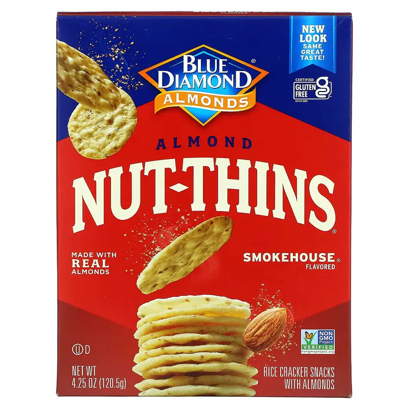 Almond Nut-Thins, Rice Cracker Snacks with Almonds, Smokehouse, 4.25 oz (120.5 g)