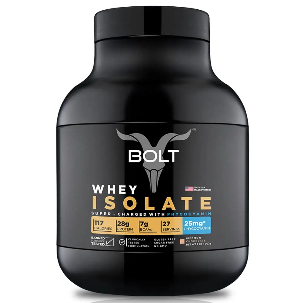 Bolt Whey Isolate Super-Charged With Phycocyanin,  2 lb  Piedmont Chocolate