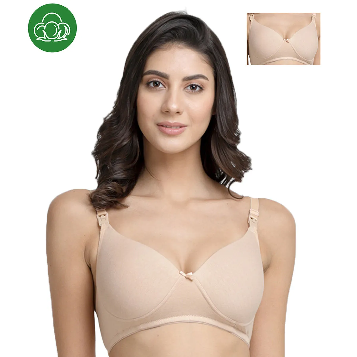 Inner Sense Organic Cotton Antimicrobial Nursing Bra Pack of 2 - Nude