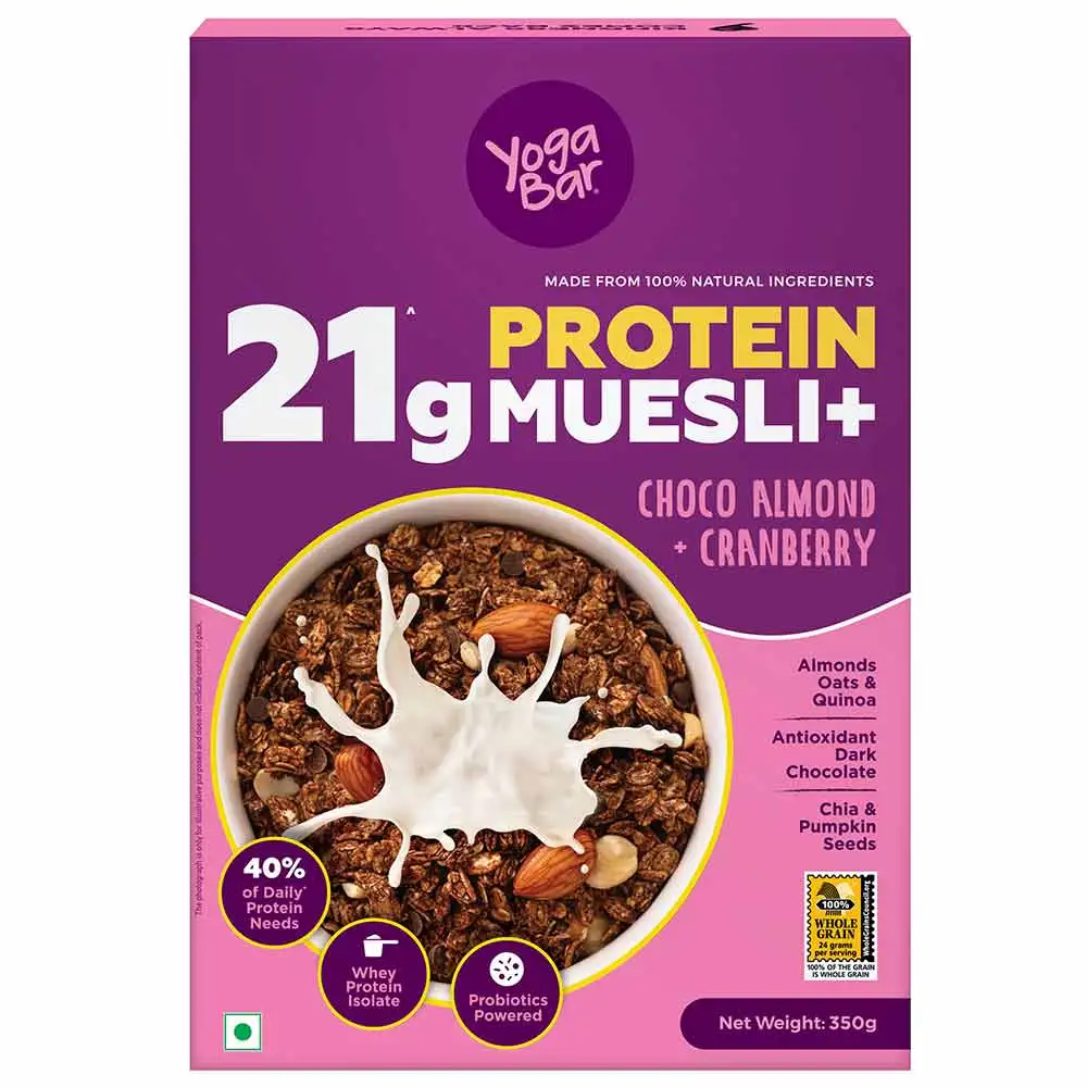 Yogabar 21g Protein Muesli,  350 g  Choco Almond + Cranberry