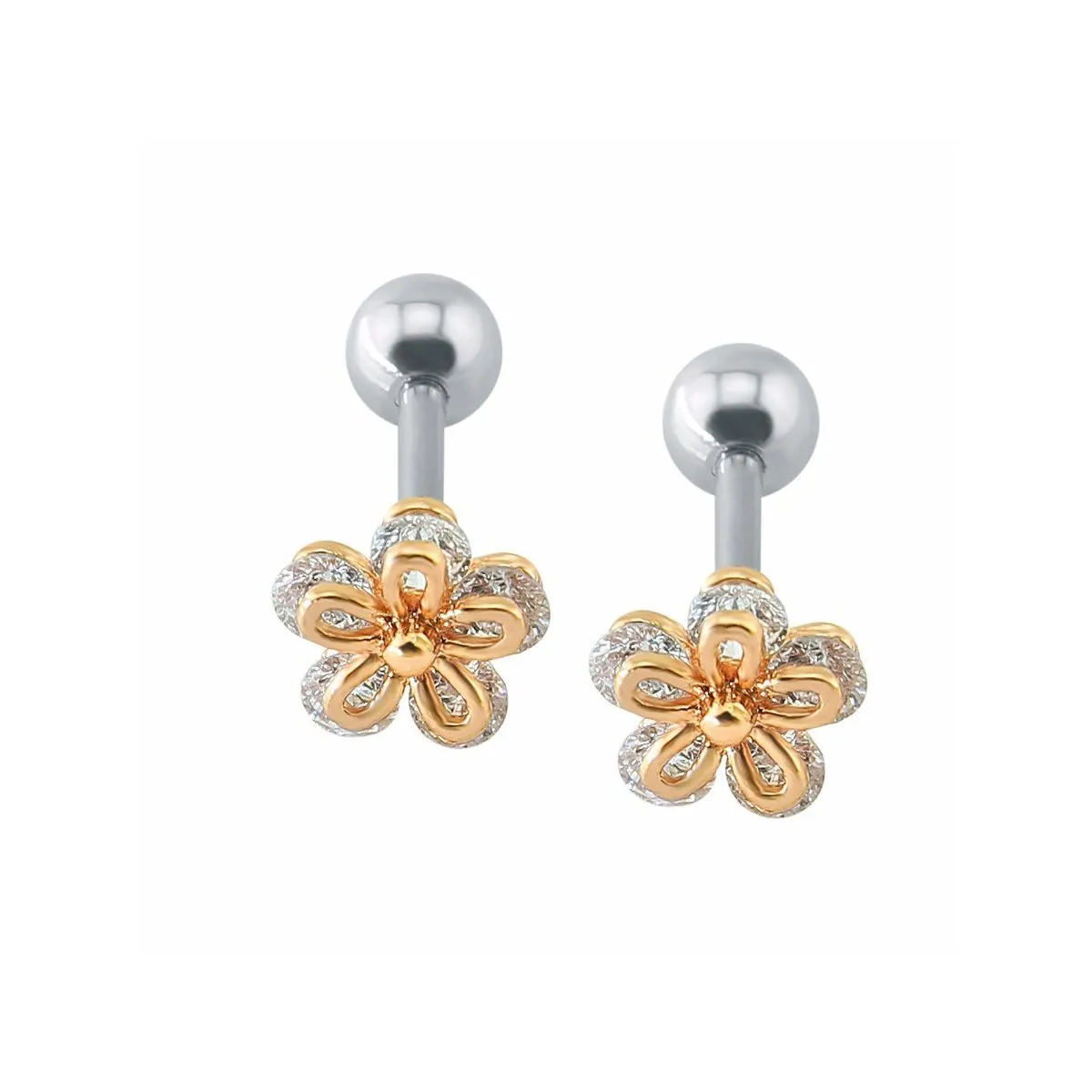 Arendelle Baby/toddler Safety Screw Back Cubic Zirconia Flower Earrings - Rose Gold (Free Size)