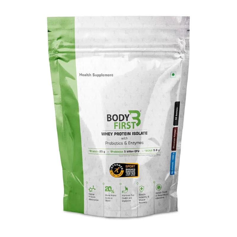 BodyFirst Whey Protein Isolate With Probiotics & Prohydrolase Enzyme Technology - Chocolate