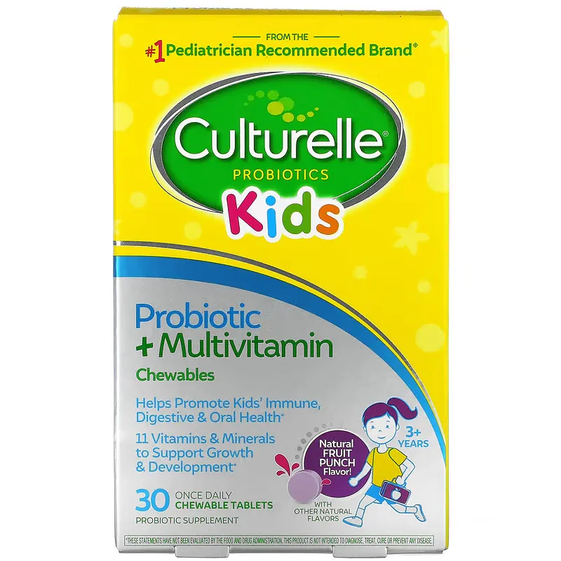 Kids, Probiotic + Multivitamin Chewables, 3 Years +, Natural Fruit Punch, 30 Chewable Tablets