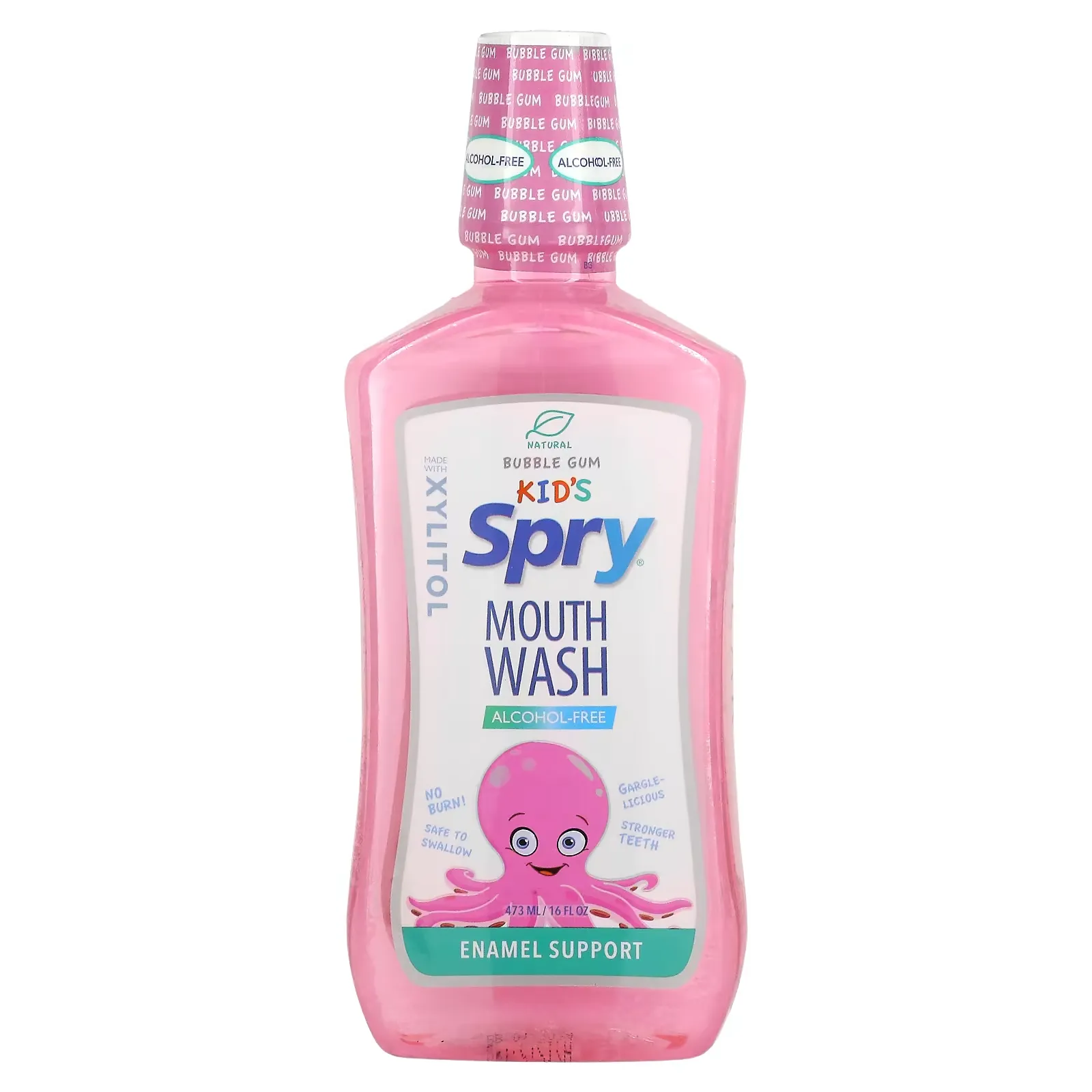 Kid's Spry Mouth Wash, Enamel Support, Alcohol-Free, Natural Bubble Gum, 16 fl oz (473 ml)