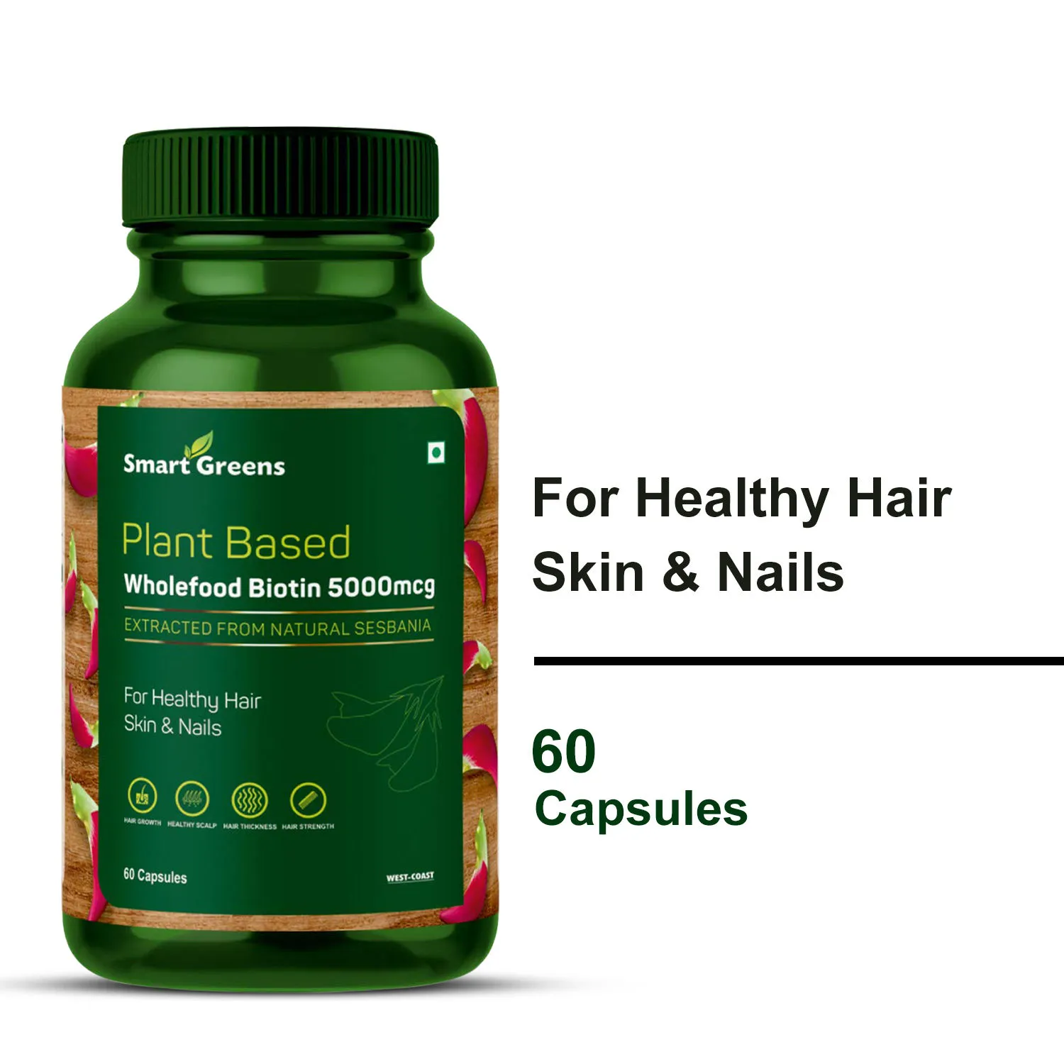 Smart Greens Plant Based Wholefood Biotin 5000mcg Capsules