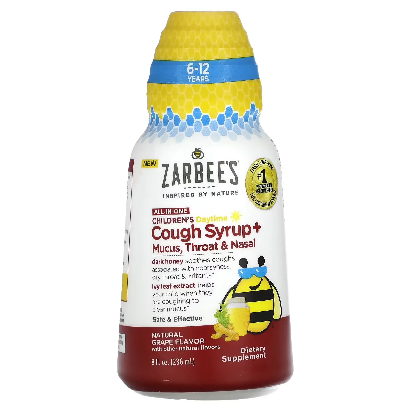 Children's Daytime, Cough Syrup + Mucus, Throat & Nasal, 6-12 Years, Natural Grape, 8 fl oz (236 ml)