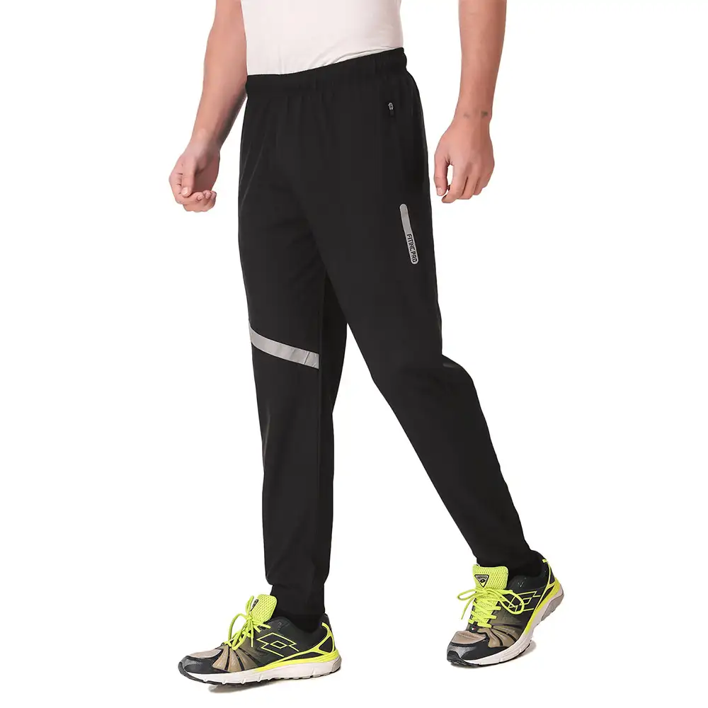 Fitinc NS Polycotton Lycra Jogger with Both Side Zip Pockets,  Black  XL